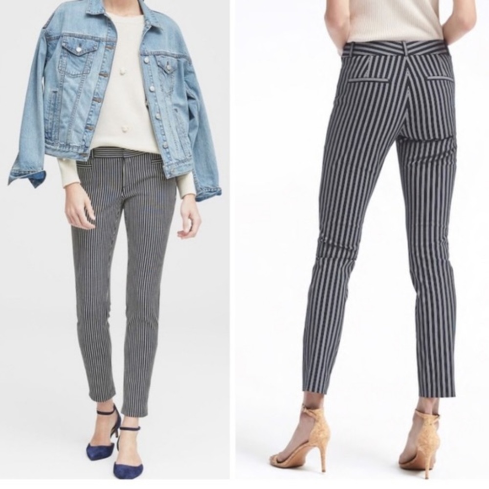 Navy Pinstripe Slacks - Banana Republic